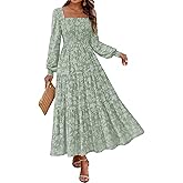 KIRUNDO Wedding Guest Dresses for Women Spring 2026 Long Sleeve Smocked Floral Flowy A Line Boho Maxi Dress Fashion Clothing