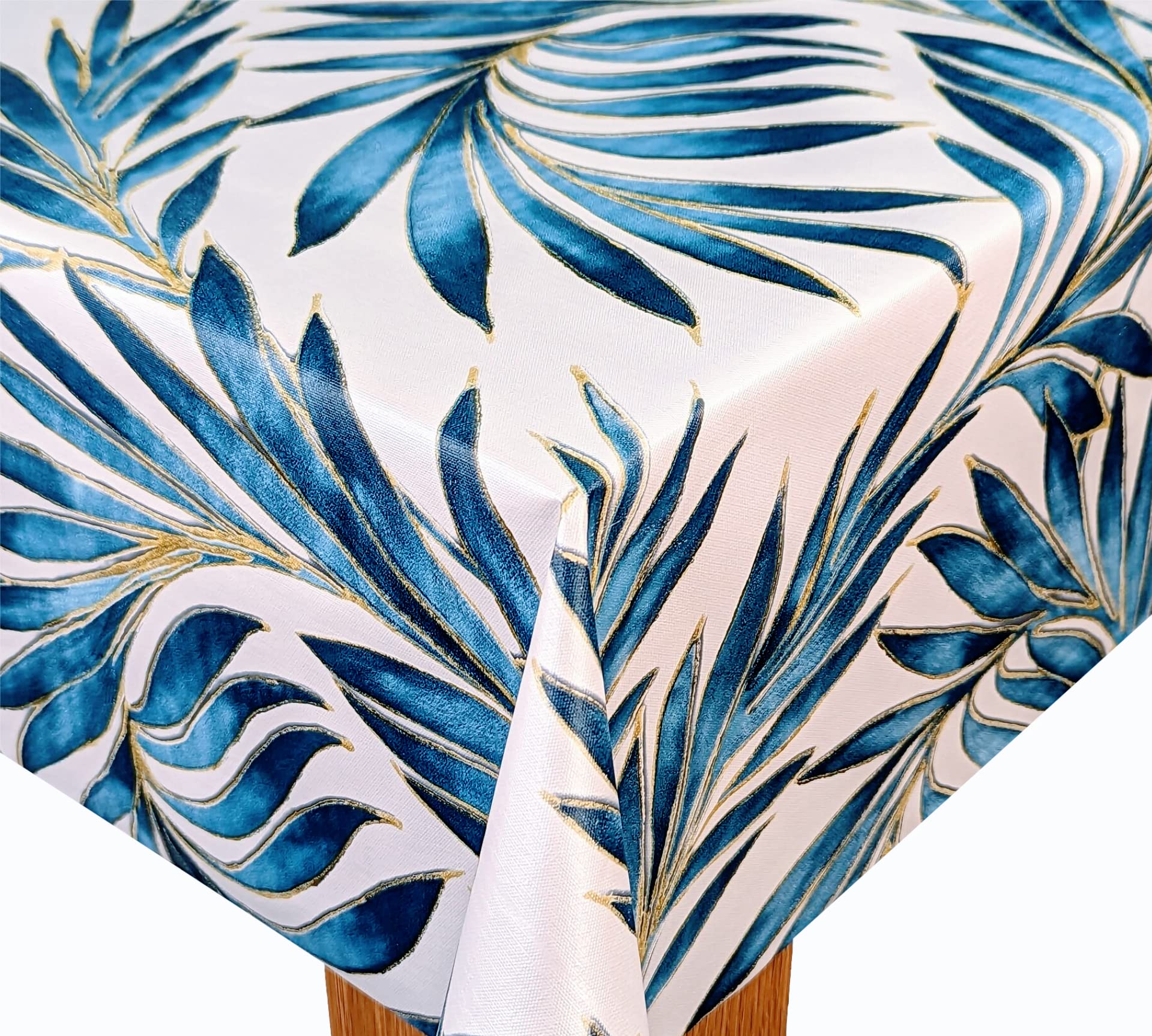 Karina Home Tropical Beach Palm Leaves Tex Wipe Clean Tablecloth Vinyl PVC Table Cover Wipeable Table Cloth (Blue, 200cm x 140cm)