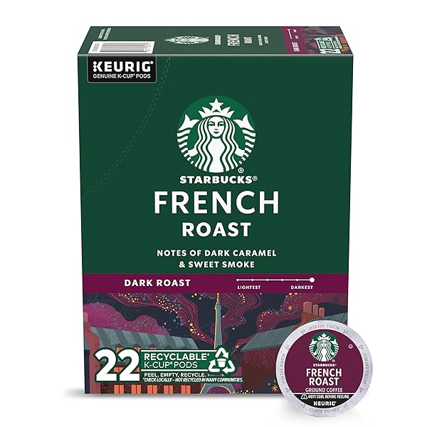 STARBUCKS K-CUP COFFEE PODS, DARK ROAST COFFEE, FRENCH ROAST FOR KEURIG BREWERS, 100% ARABICA, 1 BOX (22 PODS)