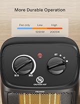 Pelonis 2 In 1 Mini Electric Fan Heater 2000W Ceramic Desk Heater A16a Black view 5