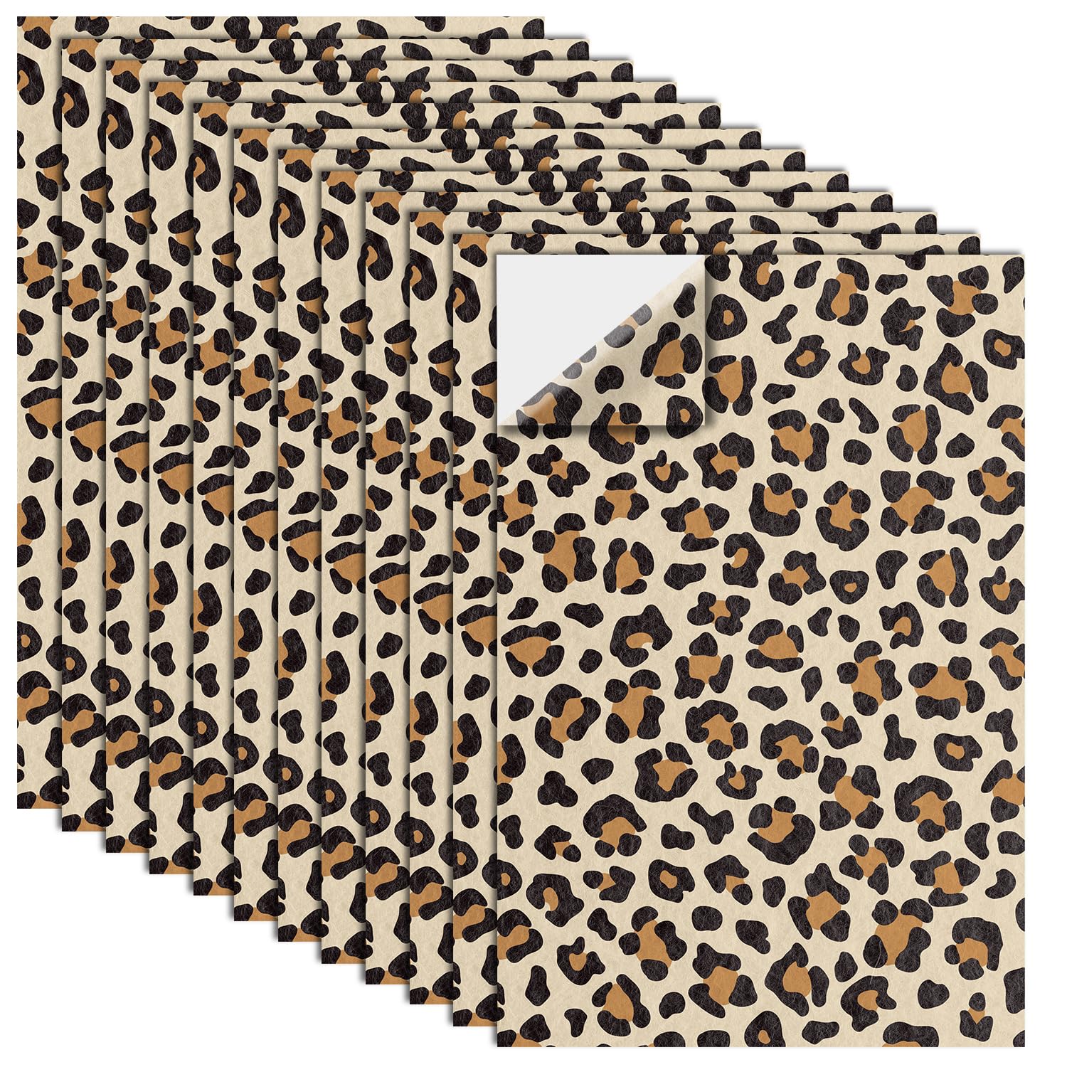 12 Sheets Self Adhesive Felt Sheets, 7.9x11.8 Inch Fun Leopard Print Felt Backed Felt Fabric for Western Cowboy Themed Kids Birthday Party Favor Supplies Decoration