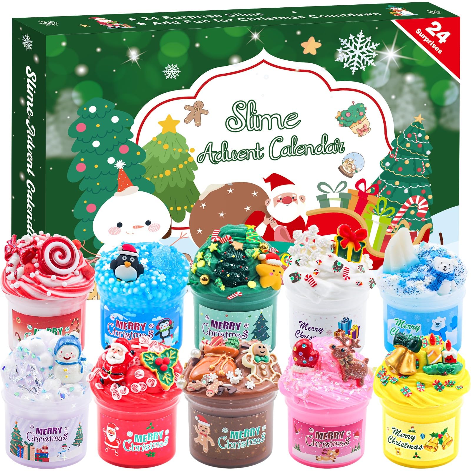 KYEVIS Slime Advent Calendar 2025, Christmas Advent Calendar 24 Days Countdown with 10 Slime, Christmas Toy Advent Calendar Gift for Kids Girls Boys Ages 3 4 5 6 7 8 9+ — image 1