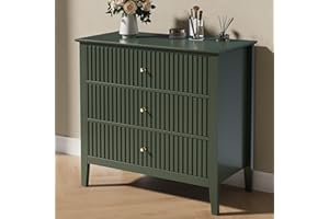 RoyalCraft Dark Green Fluted 3 Drawer Dresser, 32 inch Wide Dresser Nightstand for Bedroom, Modern Wood Chest of Drawers, Large Painted Nightstand with 3 Drawers for Closet, Hallway, Entryway