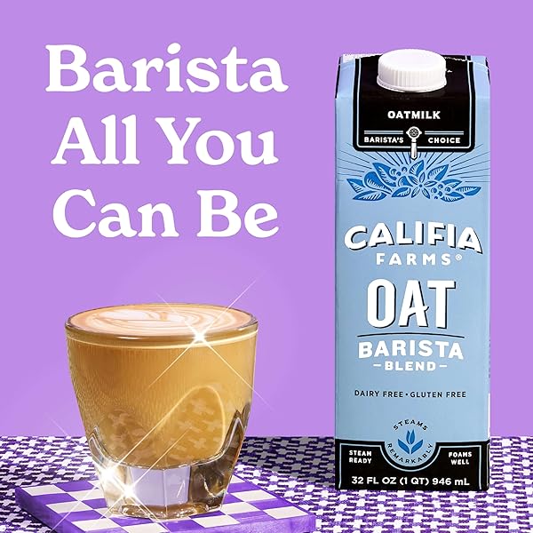 CALIFIA FARMS – OAT BARISTA BLEND OAT MILK, 32 OZ, DAIRY FREE, VEGAN, PLANT BASED, GLUTEN FREE, NON GMO, MILK FROTHER, COFFEE CREAMER