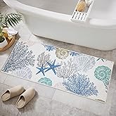Coastal Beach Bathroom Rug - 16"x47"Nautical Non-Slip Mat with Seashell Decor for Bathrooms Long Soft Plush Sea Ocean Runner 