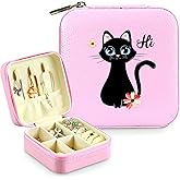 BJDAMAI Jewelry Box, Black Cat Gifts For Teens Teenage Girls Kids Age 6 7 8 9 10 11 12, Black Cat Lovers Stuff Items Things Decor, Travel Ring Earrings Necklace Organizer Holder!