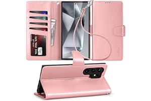 Arae Case for Samsung Galaxy S24 Ultra 5G Wallet Case Flip Cover with Card Holder,Faux Leather Galaxy S24 Ultra 6.8 inch Case Wallet for Women and Men with Kickstand Wristlet Strap,Rose Gold