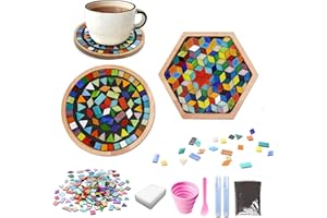 NUYOACH DIY Mosaic Tiles Crafts Kits for Adults, Mixed Stained Glass Mosaic Kit with 2 Sets Wooden Coaster Making Materials Package,Mosaic Adult Crafts for Women Kids Beginners Handmade Home Decor Gifts