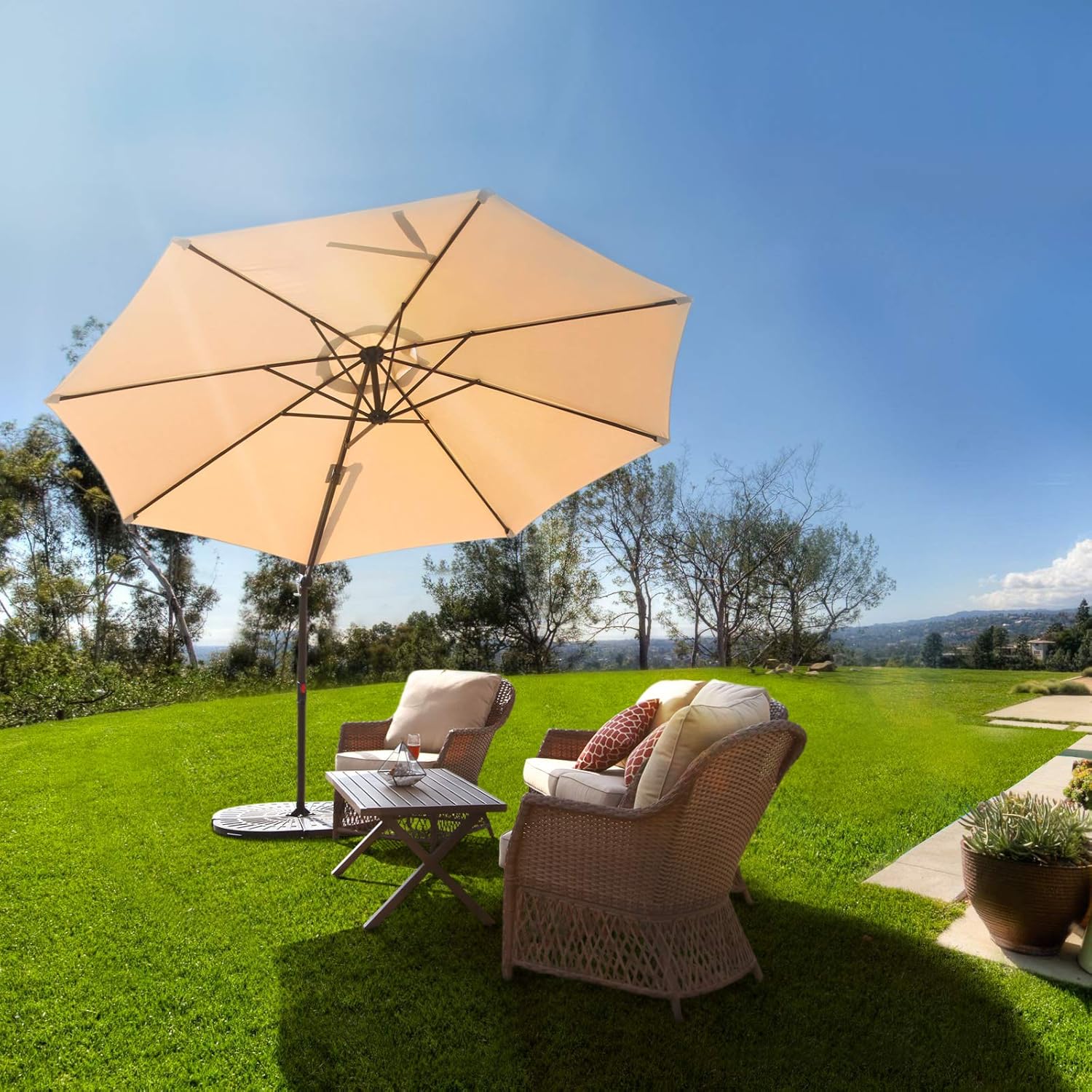 Patio Lawn Garden Umbrellas Grand Patio Napoli Deluxe 11 Ft Curvy Aluminum Offset Umbrella Patio Cantilever Umbrella With Base Brick Red