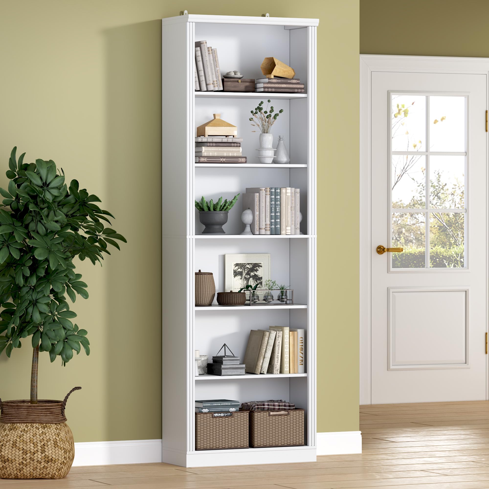 Photo 1 of **USED MISSING PARTS**    BORNOON 75" Tall Bookshelf, 6-Tier Floor Standing Bookcase with Adjustable Shelves, 24" Wide Open Storage Shelf, Modern Display Organizer for Home Office, Living Room, Bedroom, Study