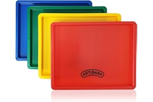 ARTIBABA Plastic Tray Set of 4 for Class Material Organizer Art Class Painting Clay Waterbeads Spangles Buttons Papers Scissors Kids Activity Material Easy Clean Plastic Paint Palette DIY