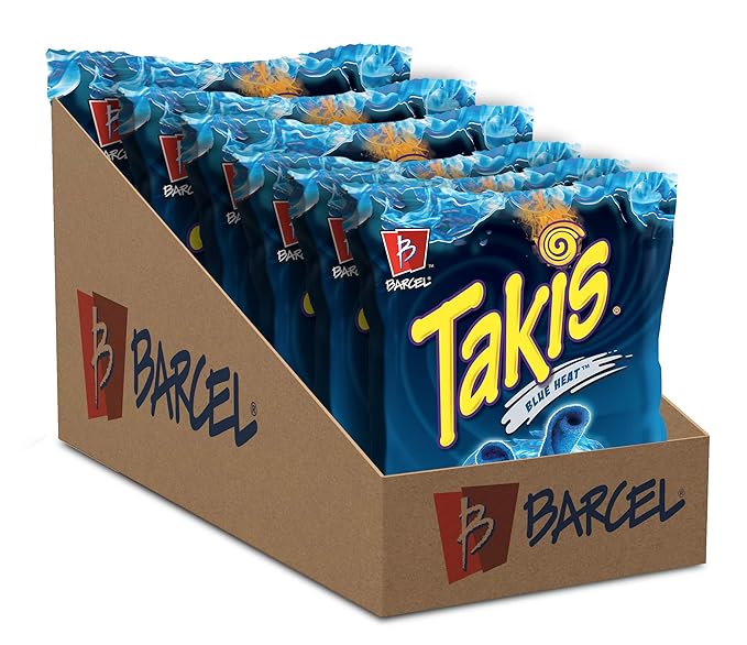 Amazon Com Barcel Takis Crunchy Rolled Tortilla Chips Blue Heat Flavor Hot Chili Pepper Box With 6 Bags 4 Oz Each
