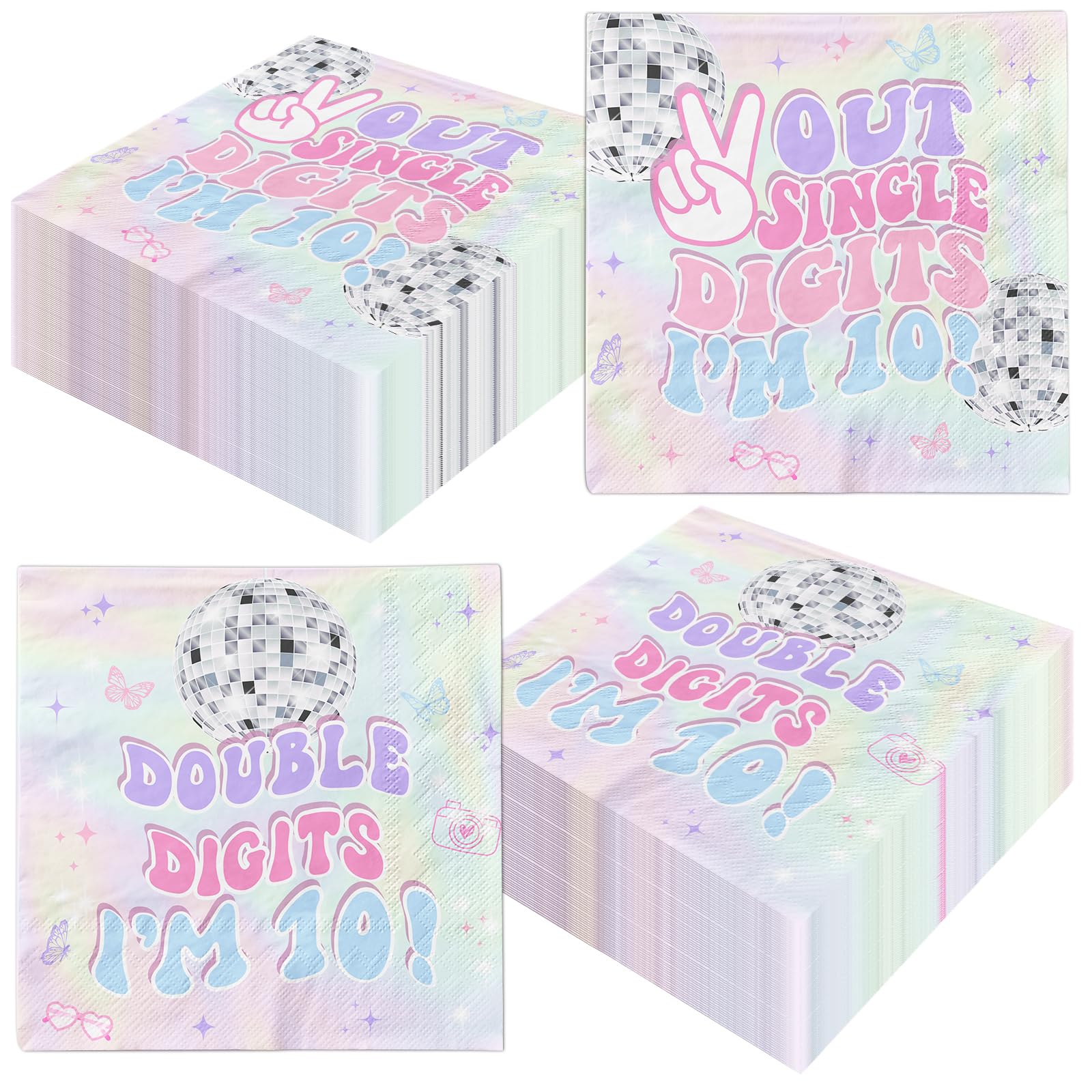 Photo 1 of 10th Birthday Decorations for Girl Napkins, 40 Pcs Peace Out Single Digits Party Decor Napkins, Iridescent Peace Out Single Digits Napkins for Double Digits Birthday Girl 10th Birthday Decorations