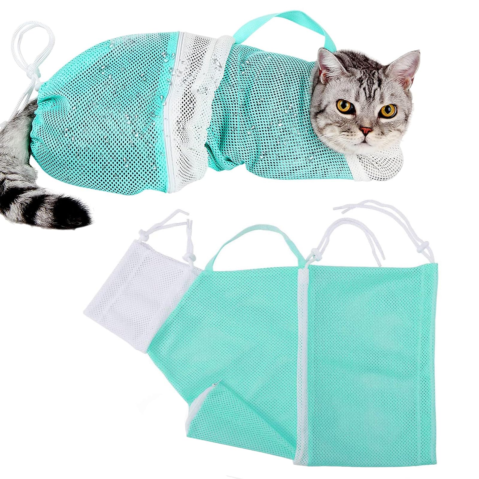 Yitaocity Adjustable Pet Bathing Bag, Puppy Dog & Cat Cleaning Shower Net, Anti-bite & Anti-Scratch Restraint, Breathable Mesh Grooming Bag (Green)