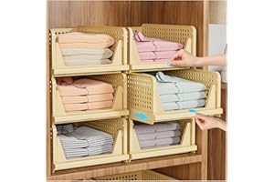 SNSLXH 5 Pack Stackable Closet Organizer Box, Multifunctional & Foldable Closet Storage Basket for Bathroom Kitchen Laundry Room Wardrobe Storage, Space-Saving Clothes Storage Drawer Organizer, Yellow
