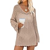 ANRABESS Swimsuit Cover Up for Women Crochet Bathing Suit Summer Swimwear V Neck Mesh Knit Dress 2026 Beach Vacation Clothes
