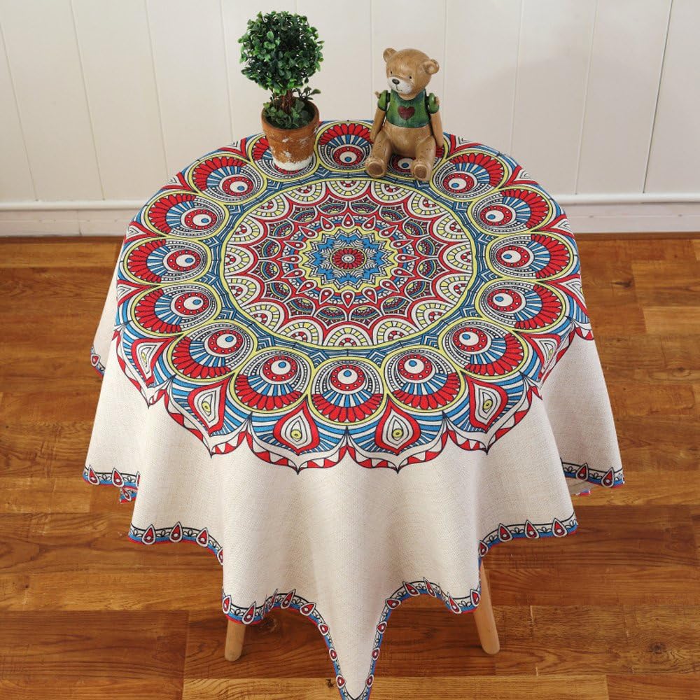 Bohemian Oriental Mandala Tablecloth Round Table Cover for Home Kitchen Party Indoor or Outdoor Use (Round-30 inch)
