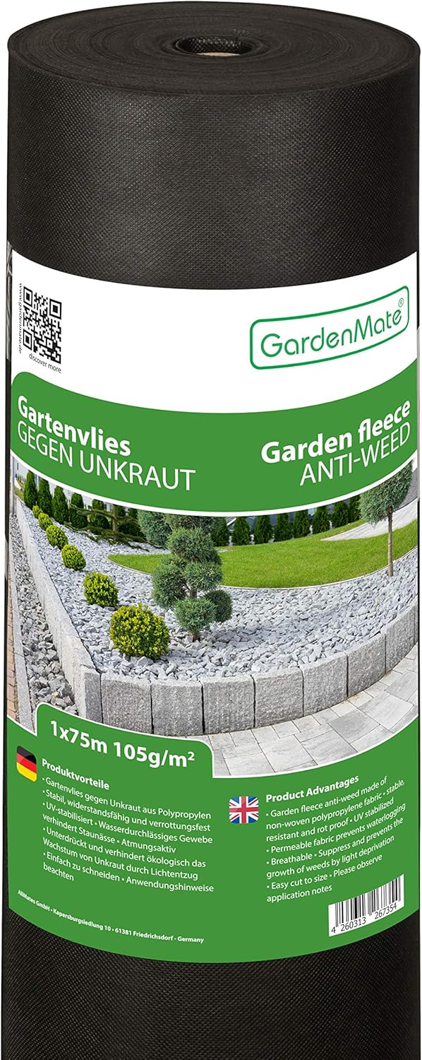 GardenMate 1m x 75m Roll Premium nonwoven weed control fabric UV
