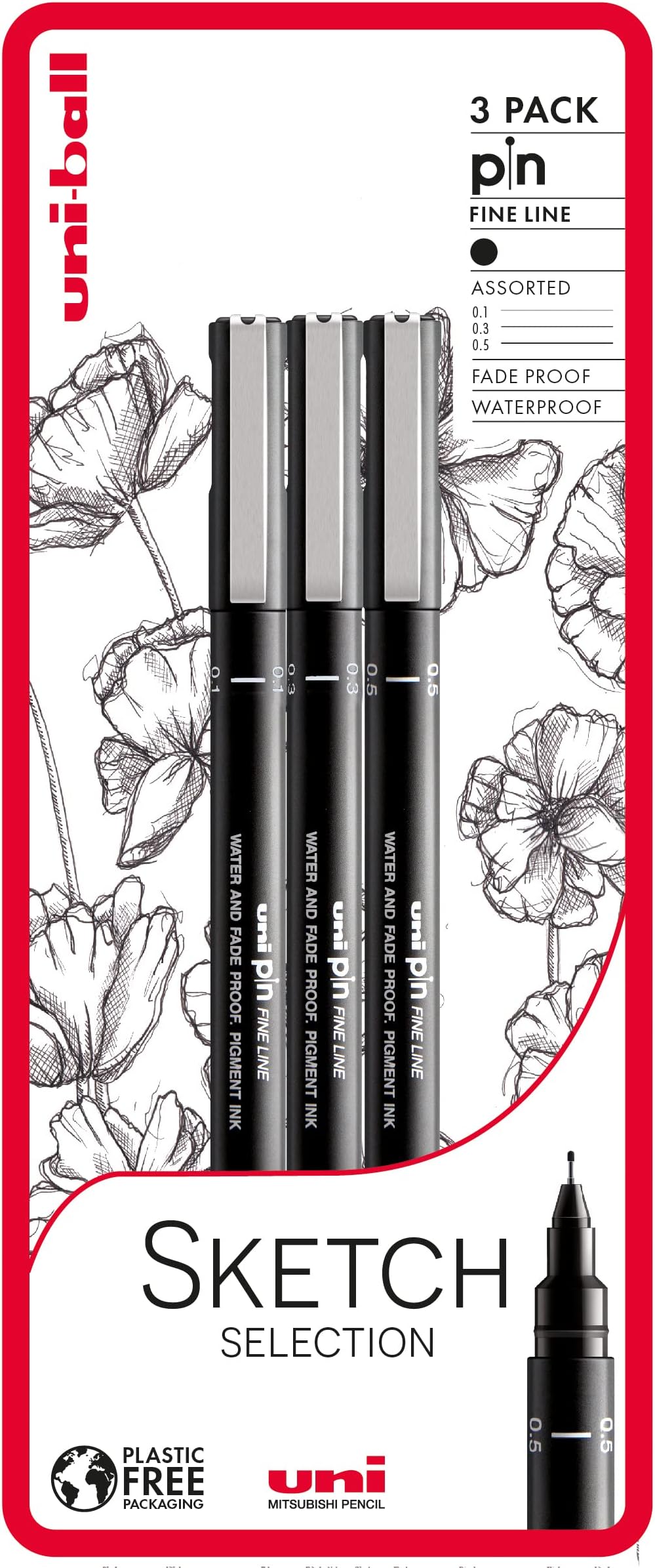 uni-ball PIN Fineliners Black Fine Tip Writing Pens Pack of 3
