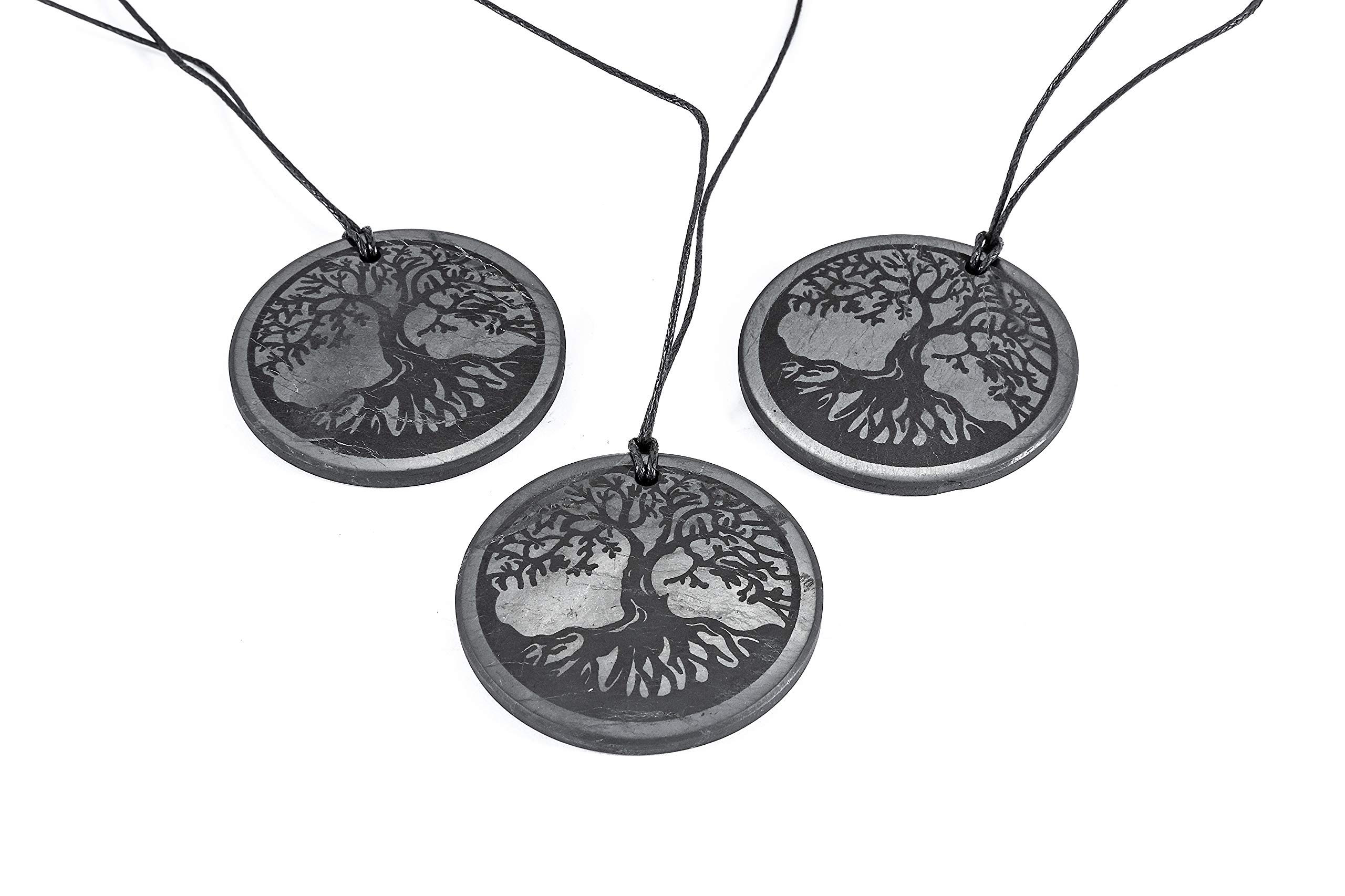 SN NATURSTEIN UG Precious stone shungite directly from Karelia: 3 x tree of life pendants, 50 mm