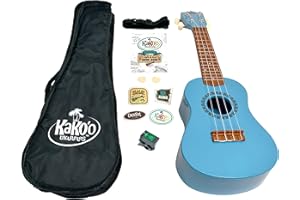 KaKo'o Music Pacific Blue Award Winning Soprano Ukulele - Metal Geared Tuners and Premium Nylon Strings - Guide Book Learn Easy Chords - Carrying Case & Ukulele Playing Strap (Pacific Blue)