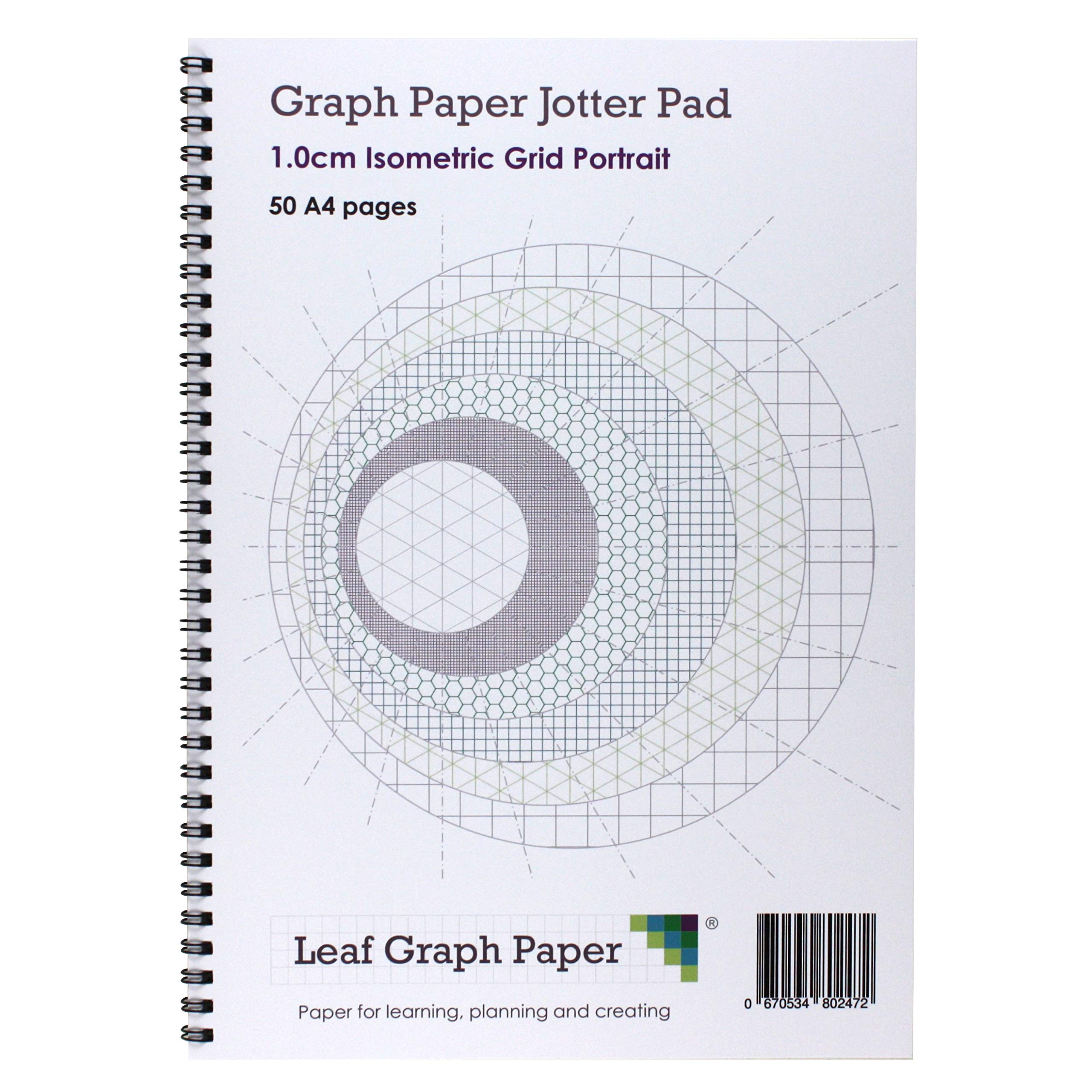 Leaf Graph A4 Isometric Graph Paper, 10mm (1cm) Spacing, Wirebound Notebook, 50 Pages, 3D Technical Drawing and Engineering Sketchpad