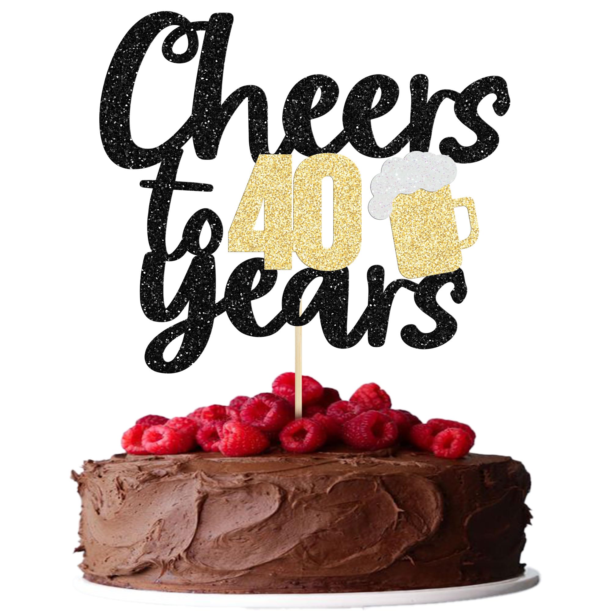 Gyufise 1Pc Cheers & Beers to 40 Years Cake Topper Gold Glitter 40th Birthday Cake Topper for 40th Birthday Wedding Anniversary Party Decorations