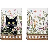 XCHI Black Cat Wildflowers Grass Spring Kitchen Towels Summer Dish Towels 18x26 Inch Home Kitchen Decorations Hand Towels Set of 2 Drying Dishcloth