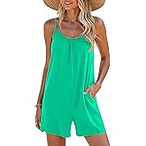 LILBETTER Womens Summer Casual Loose Rompers Sleeveless Stretchy Short Jumpsuits with Pockets