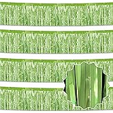 4 Pack 10 Ft Light Green Foil Fringe Garland Metallic Streamers Tinsel Banner Wall Hanging Garland Backdrop for Parade Floats, Halloween, Christmas, Thanksgiving, New Year Party Decorations