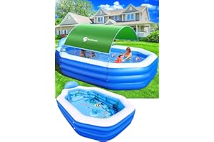 StarOcean Inflatable Pool with Canopy,2024 Large Inflatable Swimming Pool for Kids,Adult,BlowUp Pool With Seats,Backrest.Durable Thickened 125"x75"x25"Inflatable Family Pool for Backyard,Outdoor-Green
