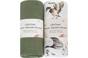 LifeTree Muslin Swaddle Blankets, Baby Swaddling Wrap Nursery Receiving Blanket for Boys & Girls, 70% Viscose from Bamboo and 30% Cotton, Large 47 x 47 inches Mallard Duck/Olive Green