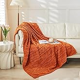 YUSOKI Sherpa Large Throw Blanket Single Layer,Light Weight(1.7lb),370GMS-3D Stylish Design for Gift Home Decor (Burnt Orange,50"x65")