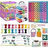 Zefy 400 Pcs Weaving Loom Kit Toys, 17 Colors Loom Loops with 11 PCs Wooden Rings, Rainbow Loops Making Potholder Loom Knitting Crafts Valentine Gifts for Kids Girls Adults