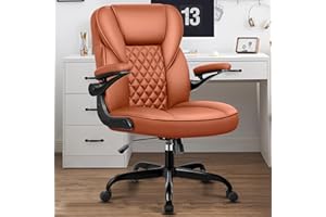 Brick Attic Office Chair Computer Desk Chair PU Leather Swivel Executive Task Chair with Adjustable Height Lumbar Support Padded Flip Up Armrests Home Office Brown