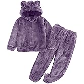 COZYPOIN Girls Fuzzy 2 Piece Outfits Sweatsuit Warm Bear Ear Fleece Hoodie Sweatshirt and Pants Cute Kids Clothing Sets