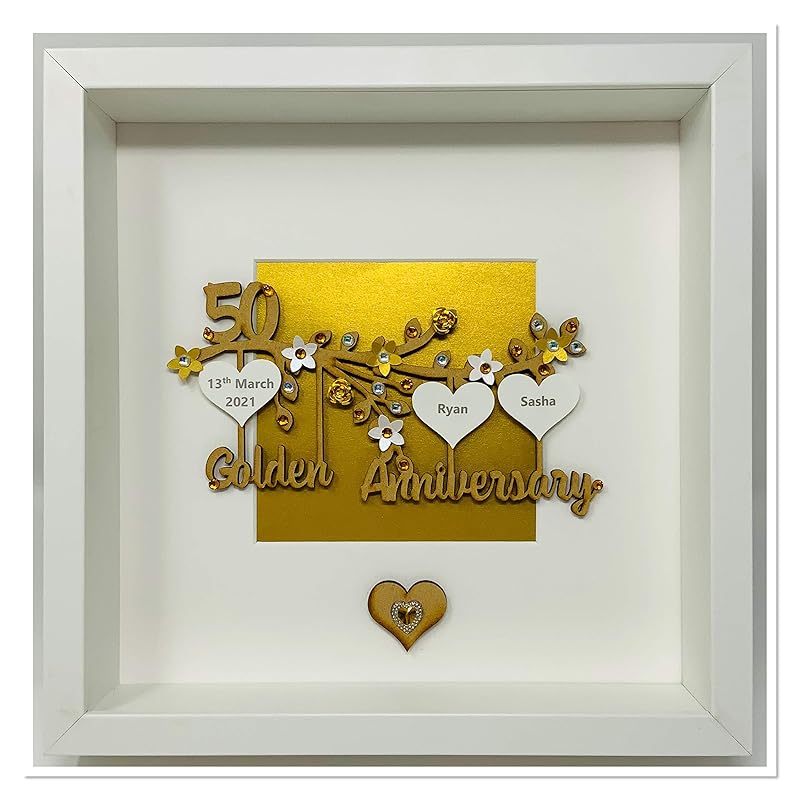 50 Years 50th Golden Wedding Anniversary Family Tree Picture Frame Gold