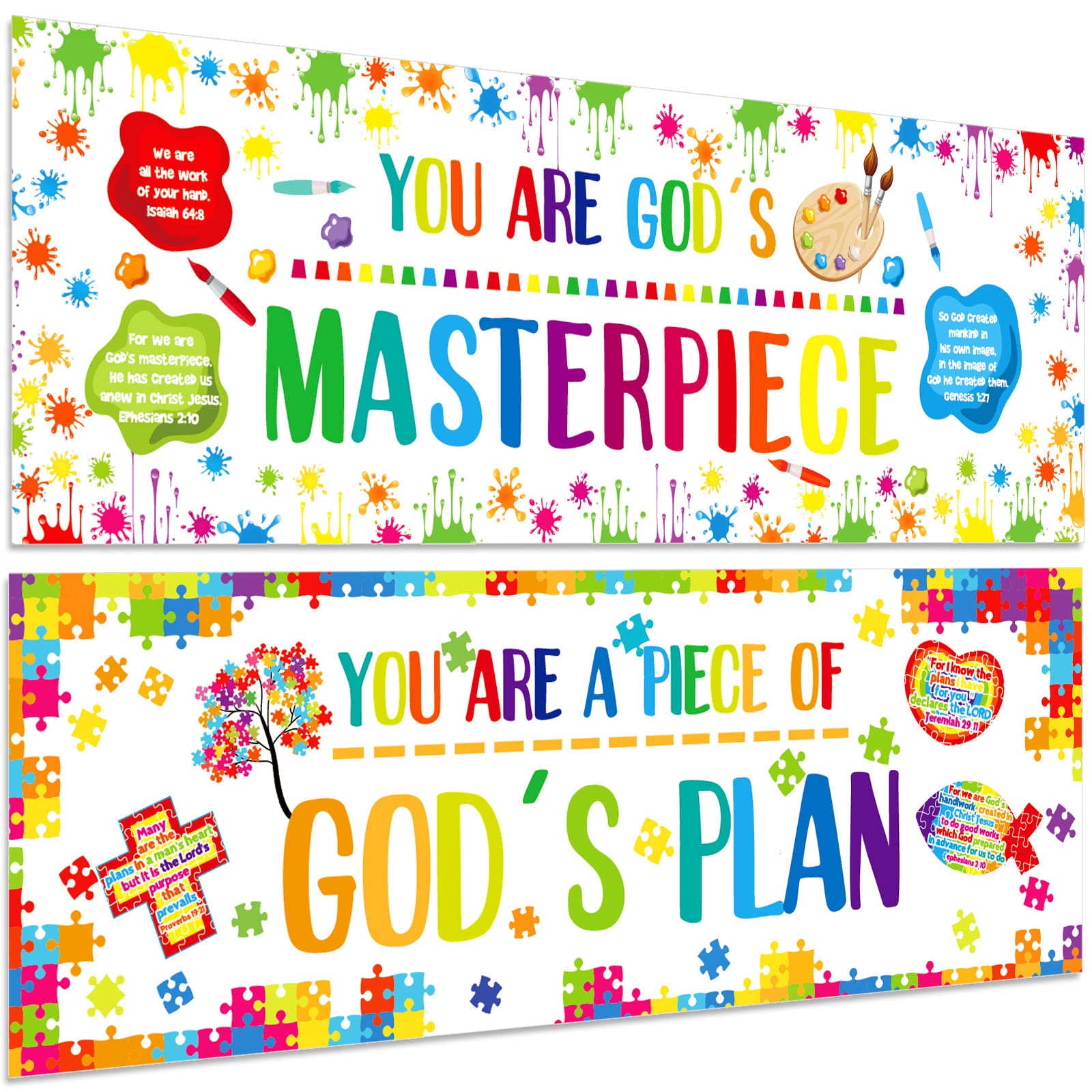 Photo 1 of 2 Pieces Christian Bulletin Board Piece of Gods Plan Sunday School Decorations Religious Bulletin Board Borders Christian Decorations for Classroom Door Wall Decor Supplies