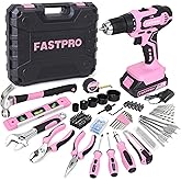 FASTPRO 177-Piece 20V Pink Cordless Lithium-ion Drill Driver and Home Tool Set, Lady's Home Repairing Tool Kit with Drill in Storage Case