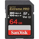 SANDISK 64GB Extreme PRO SD Memory Card, Up to 280MB/s Read Speeds, UHS-II | V60, U3, C10, 6K, 4K UHD, Up to 100MB/s Write Sp