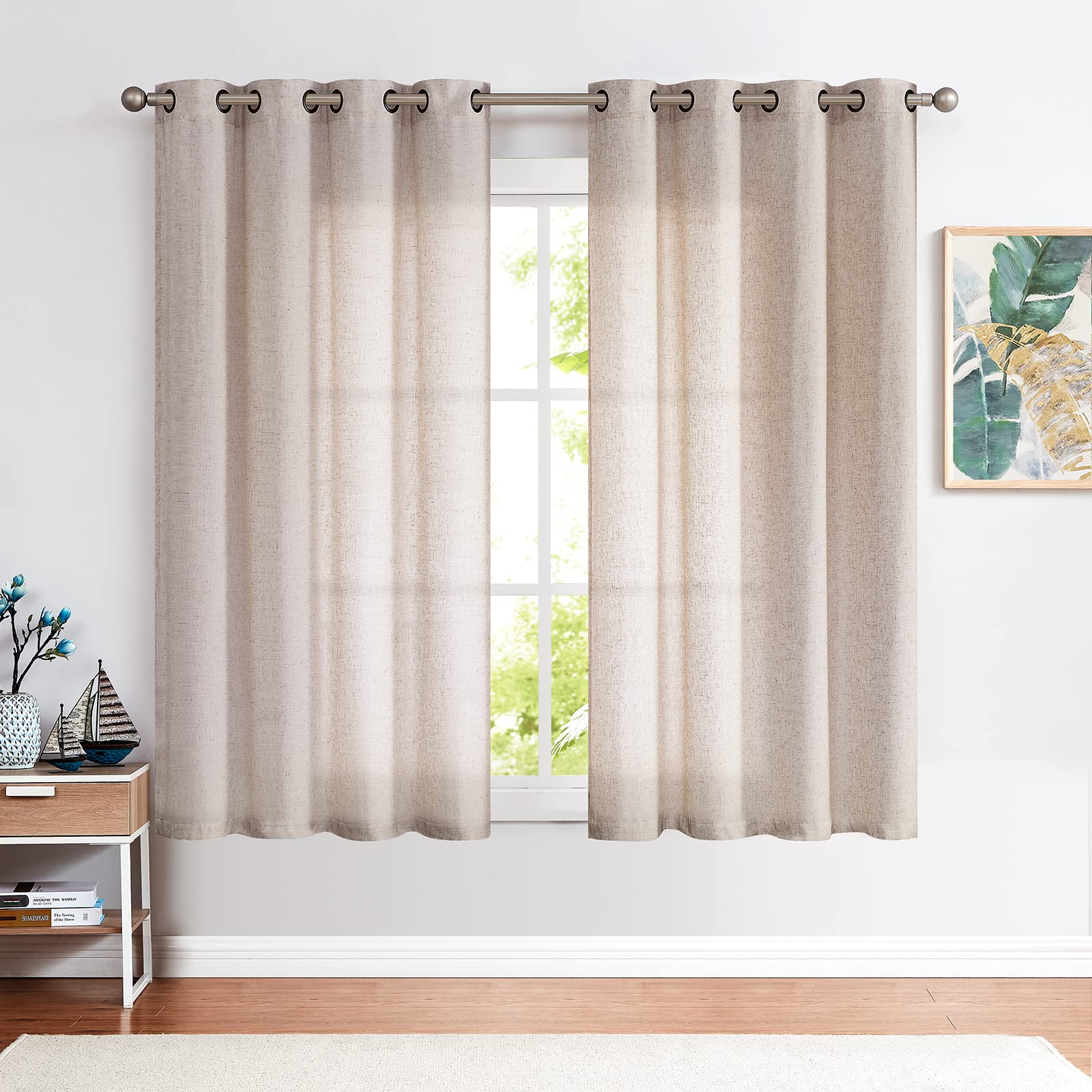 Photo 1 of jinchan Linen Curtains, Light Filtering Window Drapes with Grommet Top, Linen Tan Curtains 2 Panels for Living Room Farmhouse Bedroom (W50 x L54, Tan)