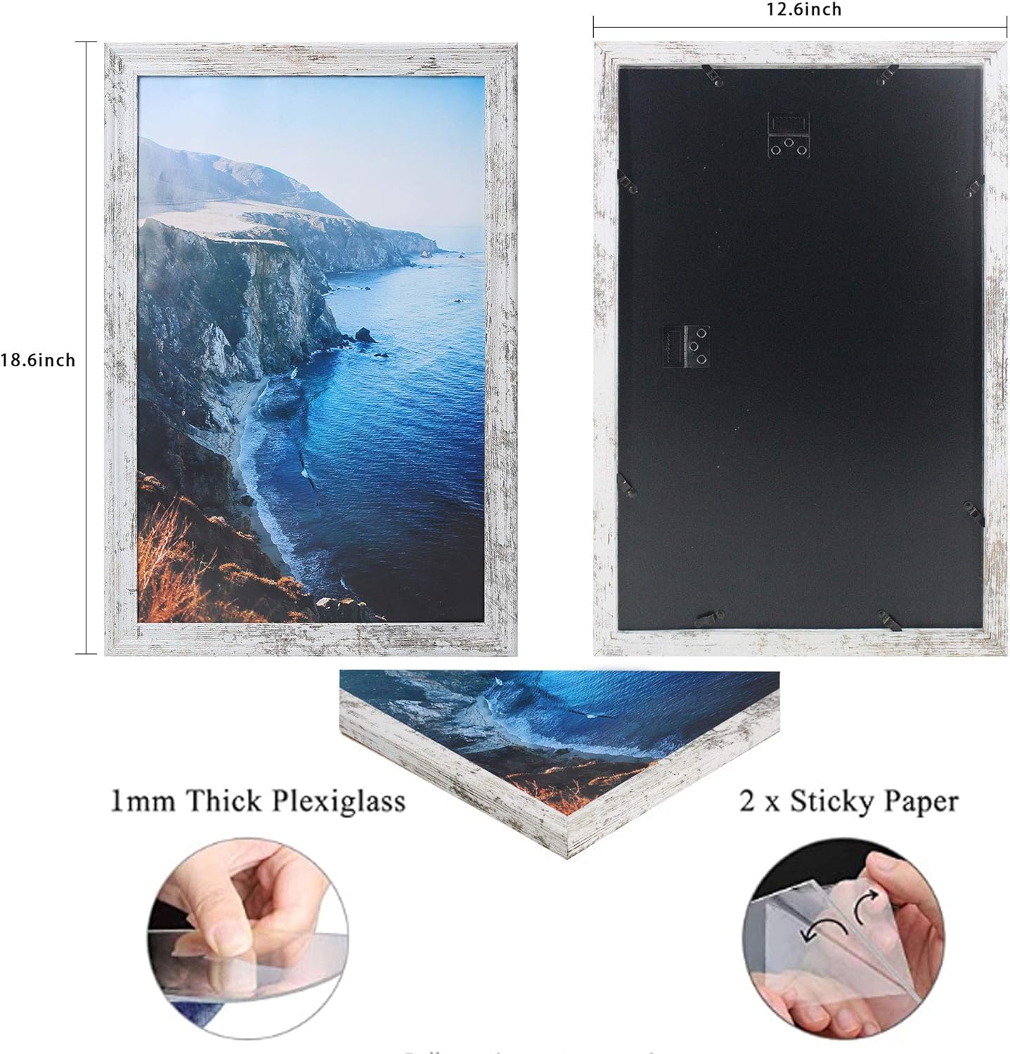 Distressed White Wood Poster Frames Set of 2 KCRasan 11x17 Picture