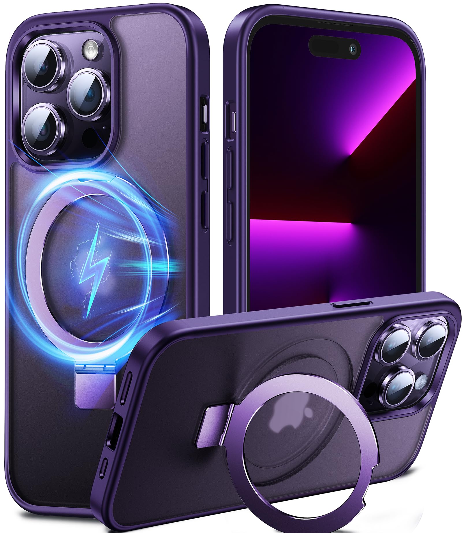 Chicfun 3-in-1 [Magnetic+KickStand+Ring Holder] Compatible with MagSafe, for iPhone 13 Pro Max Case with Stand Military Shockproof Protective Magnetic.for iPhone 13 Pro Max Case,Purple