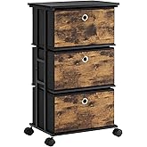 MAX Houser Dresser Storage with 3 Drawers, Fabric Tower Nightstand, Chest of Drawers,Vertical Storage Unit Organizer for Closets,Bedroom,Dorm, Wood Top, Rustic Brown Wood Grain Print