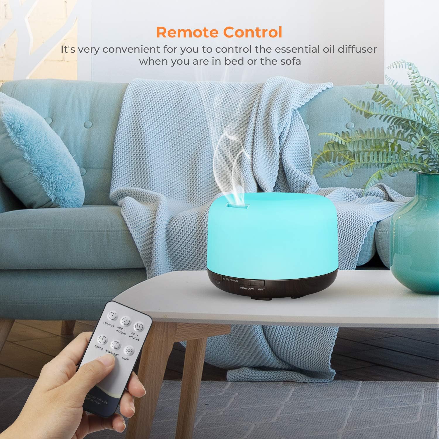 UOKIER Essential Oil Diffuser, 500ml Diffusers for Essential Oils with Remote Control, Ultrasonic Aromatherapy Diffuser Humidifier with Adjustable Cool Mist, Mood Lights, Timer & Waterless Auto-Off: Kitchen & Dining