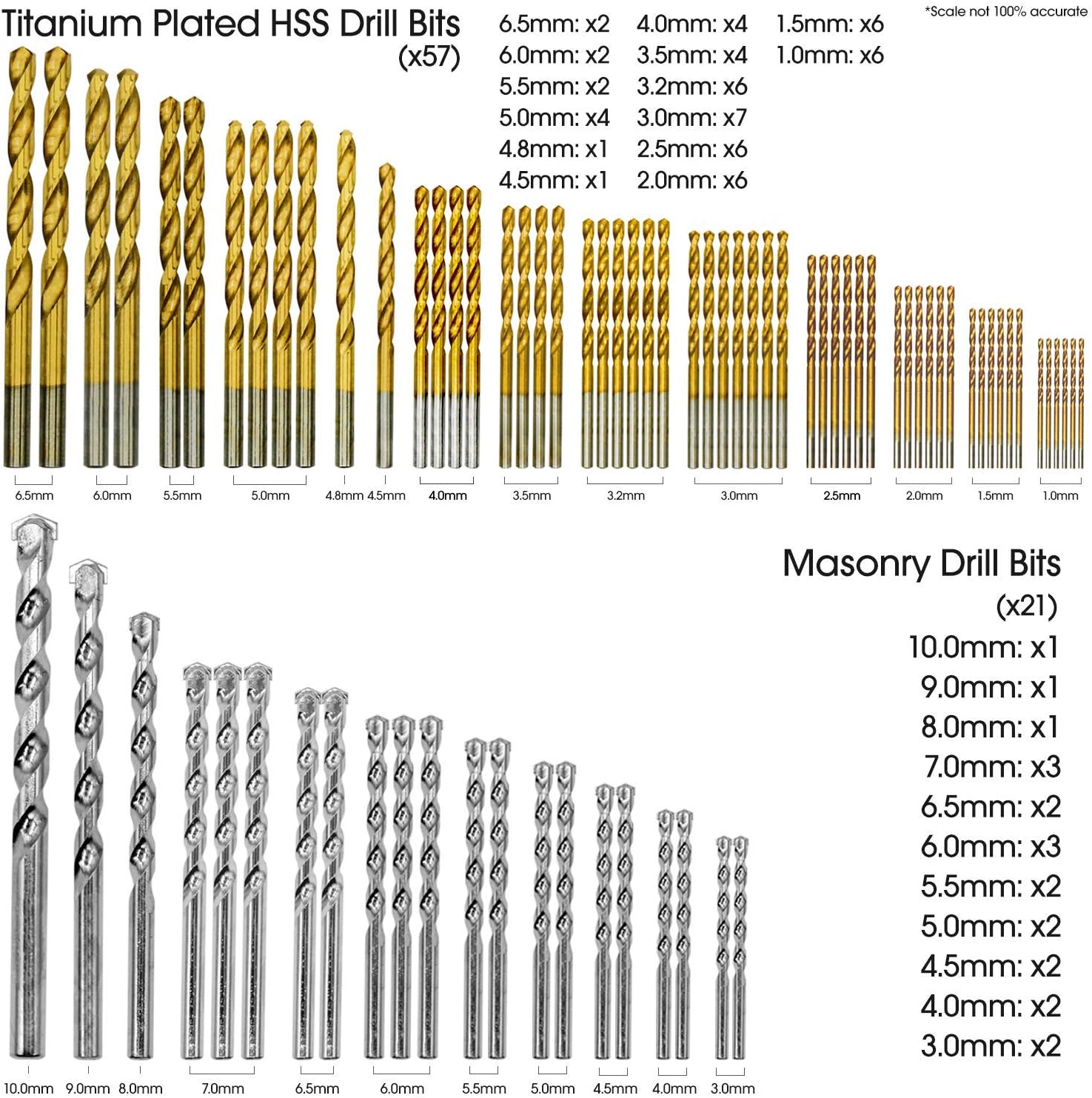 Terratek 246pc Combination Drill Bit Set, Includes HSS titanium twist bits, Masonry Bits, Wood Bits - Image 4