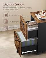 VASAGLE Office Cabinet on Wheels with 2 Drawers Rustic Brown Black view 3