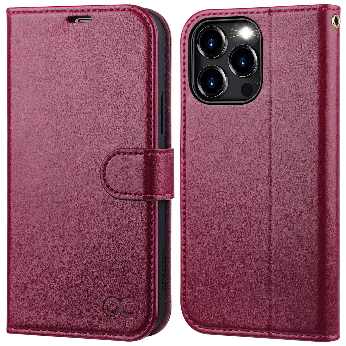 OCASE for iPhone 15 Pro Max Case, Premium PU Leather Wallet Case Flip Phone Cover with[RFID Blocking][Card Holder][Shockproof TPU][Stand Function] for the 15 Promax 6.7 Inch 2023 5G,Burgundy