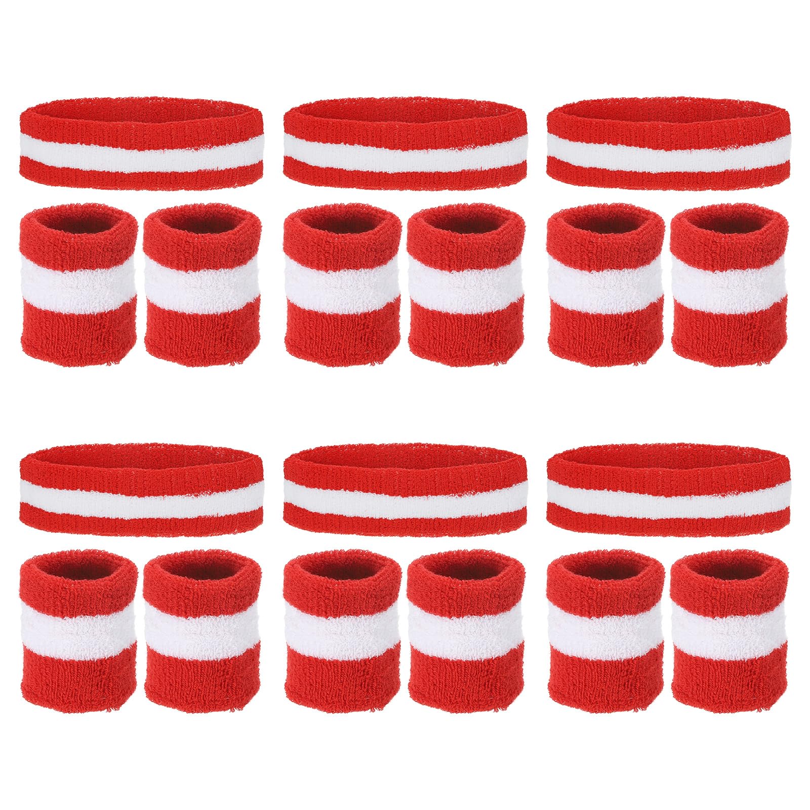 PATIKIL Sweatbands Headband Wristband, 6 Set/18Pcs Sweatband Terry Cloth for Sports Basketball Tennis Athletic Gym Working Out, Red, White