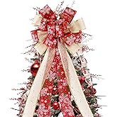 Christmas Tree Topper Bow, 44X12 Inch Artificial Xmas Tree Flower Topper Decor, for Family, Wedding, Birthday Party, Indoor Outdoor Thanksgiving Christmas Decoration - Red/Gold/Snowflake.